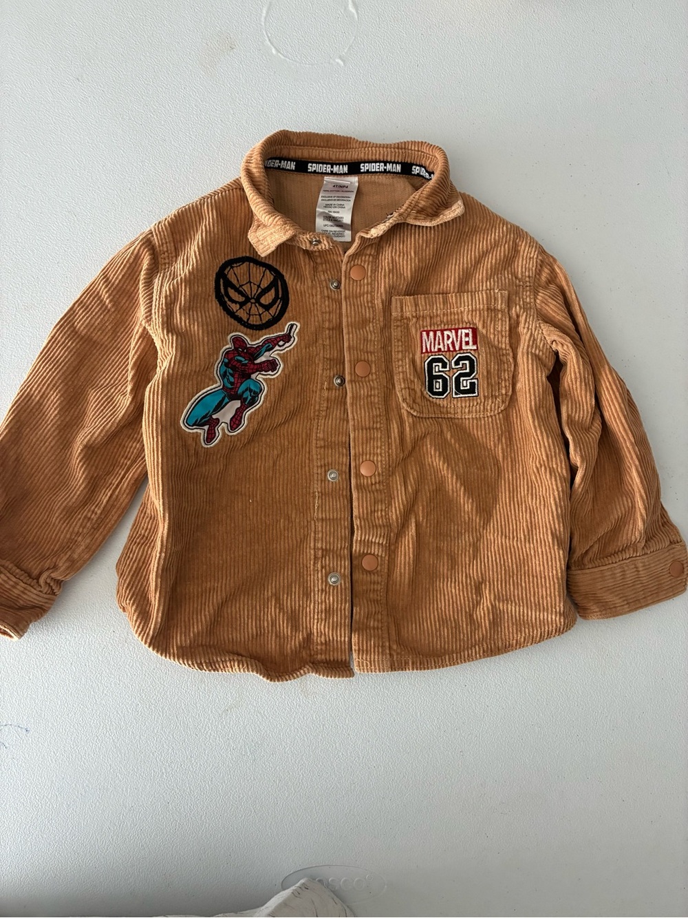 Marvel Boys 4T Corduroy Shirt Jacket with Spider-Man Patches